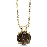 Gem Stone King 14K Yellow Gold Brown Smoky Quartz Pendant Necklace for Women | 0.80 Cttw | Gemstone Birthstone | Round 6MM | With 18 Inch Chain