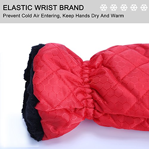 Ice Scraper Mitt For Car Windshield Snow Scrapers with Waterproof Glove Lined of Thick Fleece + Carry Pouch (Red) - Thumbnail 2