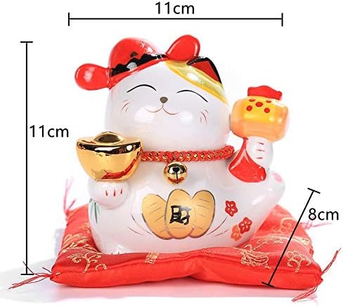 YOTATO 4 inch Ceramic Sculptures Maneki Neko Statues Lucky Cat Money Box Cat Ornament Piggy Bank Feng Shui Craft Gift