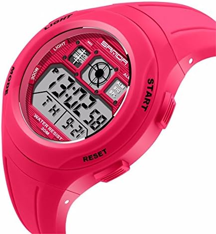 EVTCO Kids LED Digital Unusual Sports Outdoor Children's Wrist Dress Waterproof Watch with Silicone Band, Alarm, Stopwatch for Boy Girls Rose red