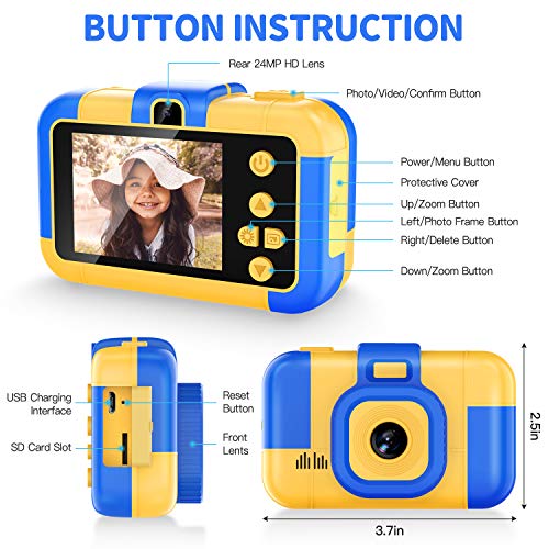 Uverbon Kids Digital Camera 1080P FHD Video 24MP Rechargable Toy Cameras Children Camcorder for Girls Boys 3-8 Years Old Birthday Christmas New Year Gift