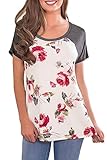 Spadehill Women Floral Raglan Baseball Tee Short Sleeve Casual Blouse