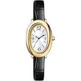 BESTKANG Women's Gold Oval Digital Dial Watch - Soft Leather Band Small Face Quartz Wristwatch, Vintage Jewelry Style