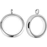 Beebeecraft 2Pcs Floating Charm Locket 304 Stainless Steel Flat Round Memory Glass Locket Charms for Beads Pearl Cage Necklace