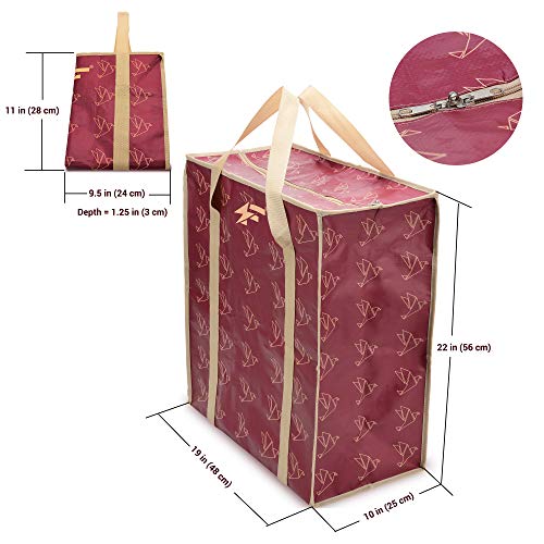 PKnGo Light Weight Foldable Travel Bag 22 x 19 x 10 in (Maroon/Beige, Large) - Light Weight Luggage - Breathable Shopping and Storage Bag - Strong Woven Polypropylene Bag with Nylon Trim
