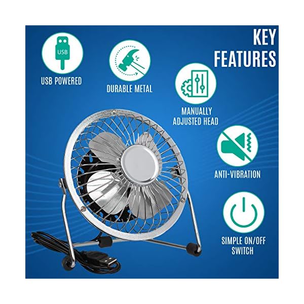 Invero® Mini USB 4-Inch Tilting Desktop Cooling Fan with Metal Shell and Aluminium Blades ideal for Home, Office…