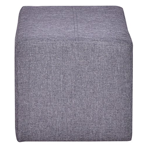 Ottoman Storage Box Square Foot Stool Footstools Seat Wood Frame Footrest Linen Gray - Thumbnail 2
