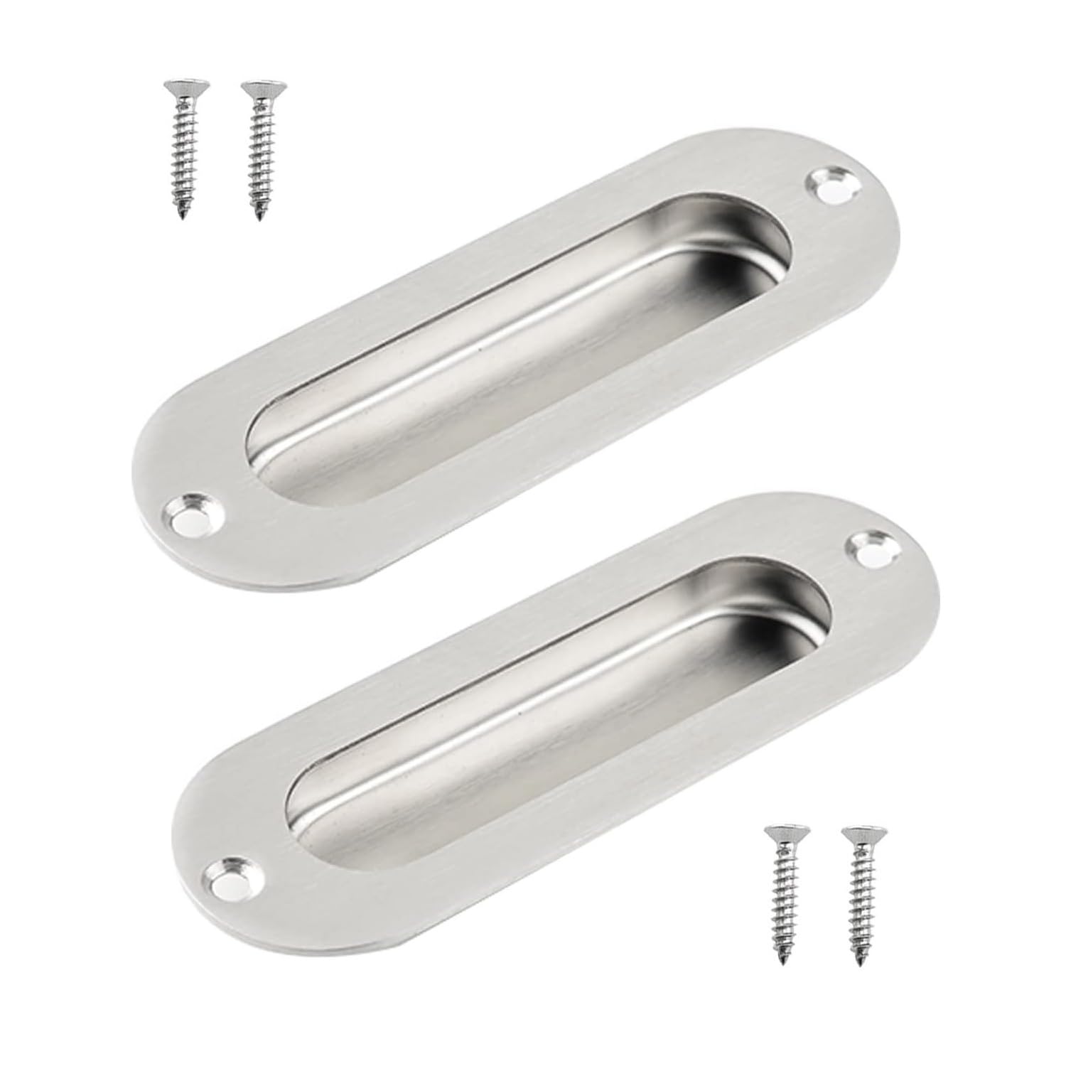 MiJunHD Recessed Flush Door Handles Stainless Steel Cabinet & Furniture Door Pulls 102 * 51mm Silver Rectangle Handles/Pulls for Interior & Closet Doors (2*Silver 120 * 40mm Round) — image 1