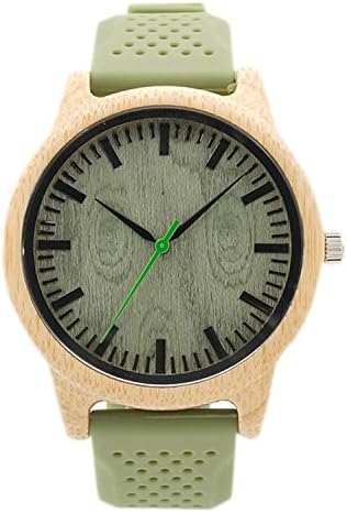 WELM023 Wooden Case Green Dail Watch Mens Quartz Watch Silicon Band