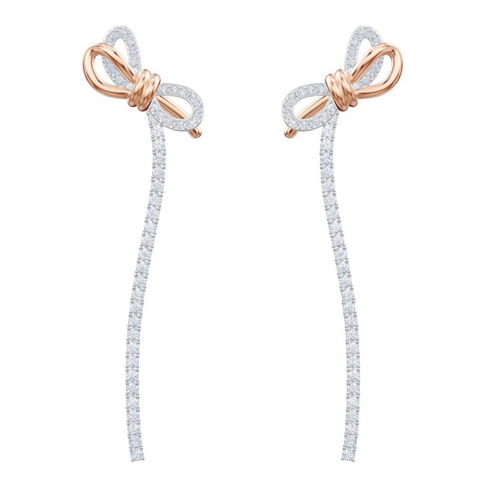 Swarovski Lifelong Bow Pierced Earrings, White, Mixed metal finish
