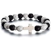 Softones 8mm Beads Cross Bracelet for Women Men Natural Stone Elastic Stretch Prayer Bracelet for Women,with Gift Box