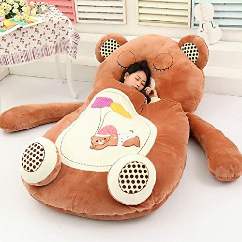 WZP Tatami cartoon mattress Cute animal plush toy Frog, monkey single child sofa bed Cat, bear sleeping bag lazy sofa Boy and girl birthday present,Bear,L(2x1.1m)