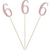 Rose Gold 6th Glitter Birthday Centerpiece Sticks, 12-Pack Number 6 Table Topper Anniversary Party Decorations