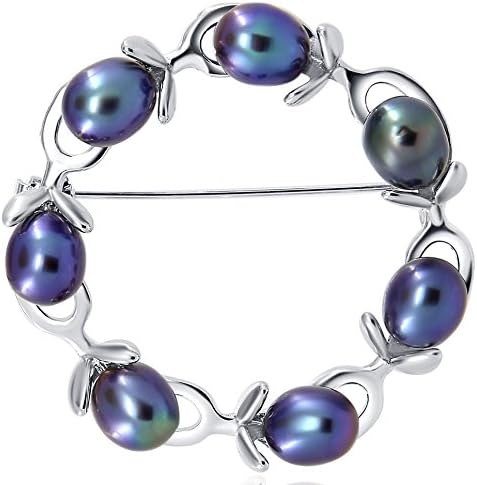 Olive Branches Freshwater Cultured Pearl brooch -Black (rhodium plated base metal setting)