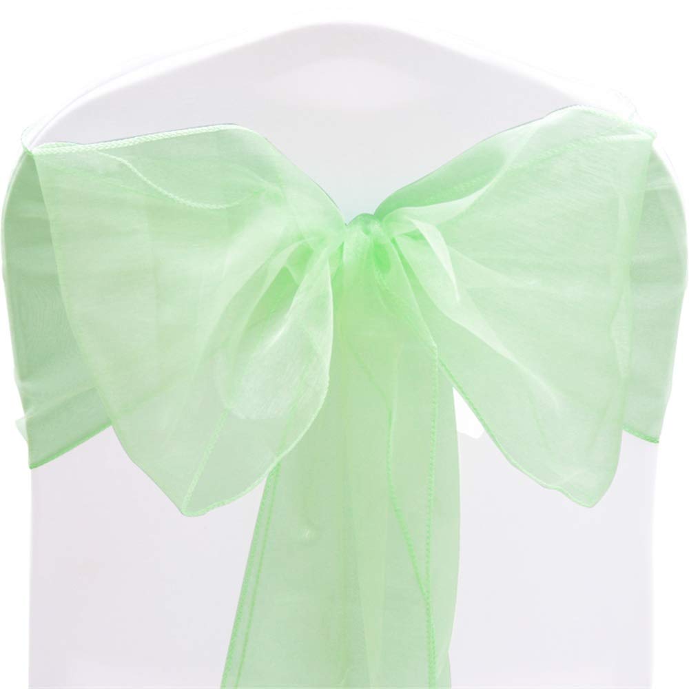 Time to Sparkle Pack of 50 Organza Sashes 22x280cm/9x110inch Wider Sash Fuller Bows Chair Cover Bows Sash for Wedding Party Birthday Decoration - Spearmint
