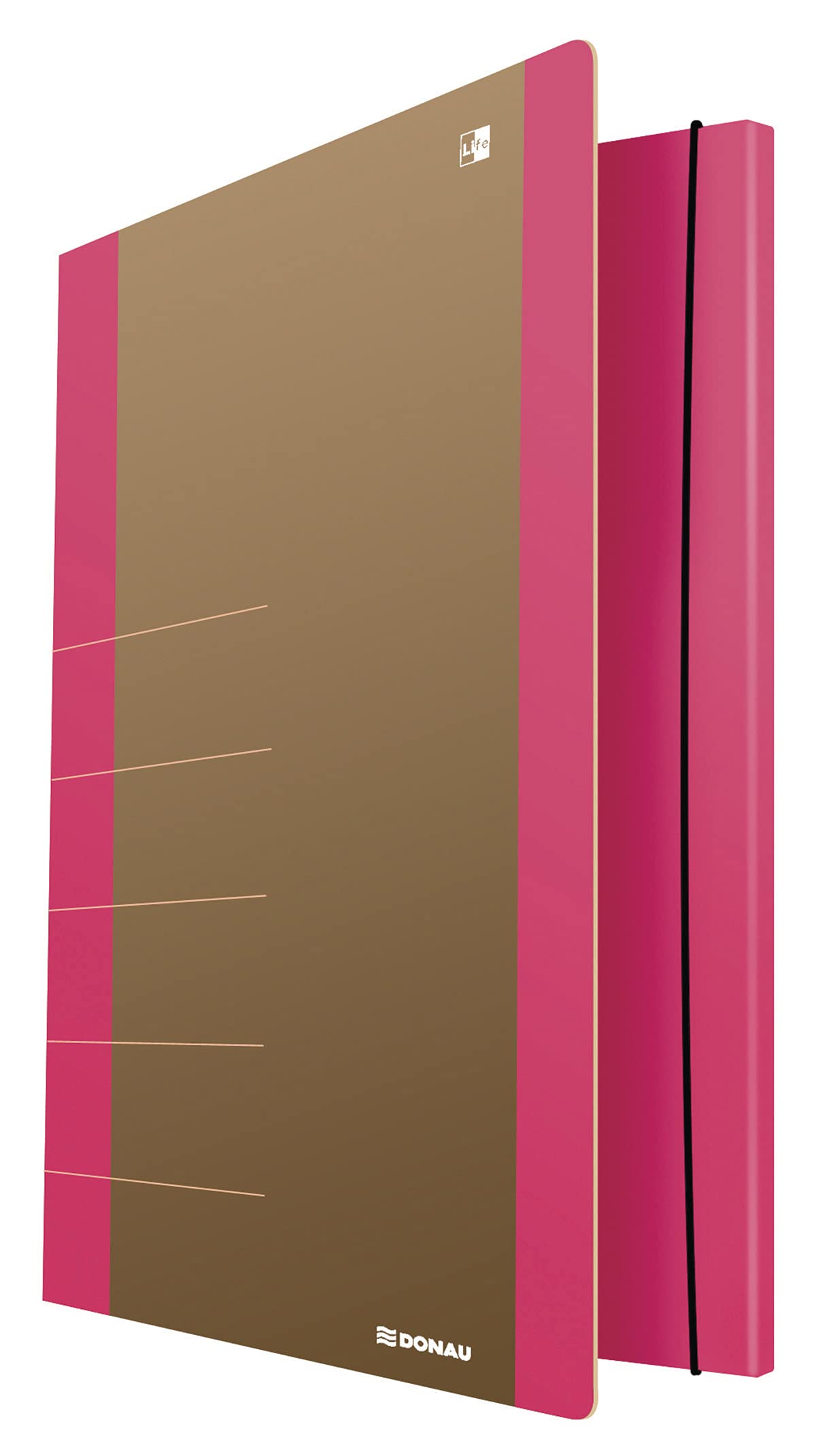 Cardboard Folder with Elastic Band DONAU Life 500gsm A4 Pink/Document Archiving/Type-3-flap/Kind-with Eraser/Material-Cardboard/Colour-Pink/Format-A4 / Weight (g/m2)-500