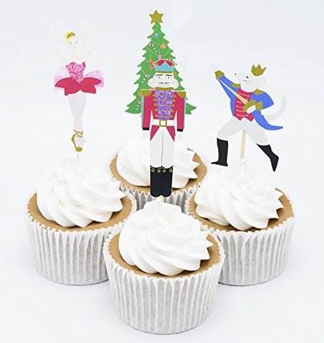 BETOP HOUSE Set of 24 Pieces The Nutcracker and The Mouse King Themed Party Decorative Cupcake Topper for Kids Birthday Party Baby Shower Christmas Party (#2)