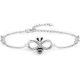 CUOKA MIRACLE Bee Bracelet Sterling Silver Infinity Honey Bracelet Minimal Cute Jewelry 7"+2" Adjustable Chain Bracelet Jewelry Birthday Christmas Graduation Gifts for Women Wife