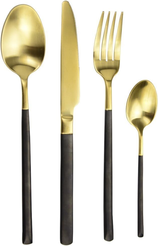 Luxury High Quality 18/10 (304) Stainless Steel Cutlery Set ,Flatware Set, Ankooki Gold Flatware 4-Pieces Stainless Steel Cutlery Set