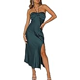 VUBIYA 2024 Summer Satin Tube Tops Slit Wedding Guest Dress for Women Elegant Sexy Strapless Halter Neck Midi Dresses