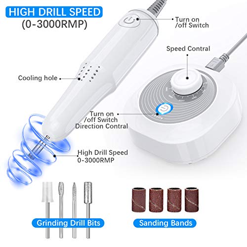 AUCEE Electric Nail Drill, Professional 30000 RPM Nail File Machine Low Noise Low Heat Low Vibration Manicure Pedicure Drill for Acrylic Nails, Gel Nail, Glazing Nail Drill, Nail Art Polisher Sets