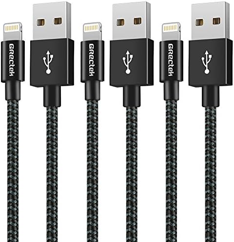 iPhone Charger, Grectek [3-Pack 6FT] Nylon Braided Lightning to USB Syncing and Fast Charging Cable Cord, Compatible with X/8/7/6/6s/Plus/5s/5c/SE, iPad, iPod and More (Black Blue)
