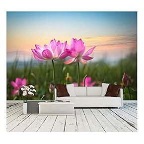 Beautiful Lotus Flower in Blooming at Sunset - Removable Wall Mural | Self-Adhesive Large Wallpaper - 66x96 inches