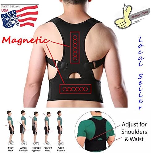 Hmond(TM) Hot Sale Magnetic Back Support For Men Unisex Neoprene Black And White Back Shoulder Support Back Protecture Corrector