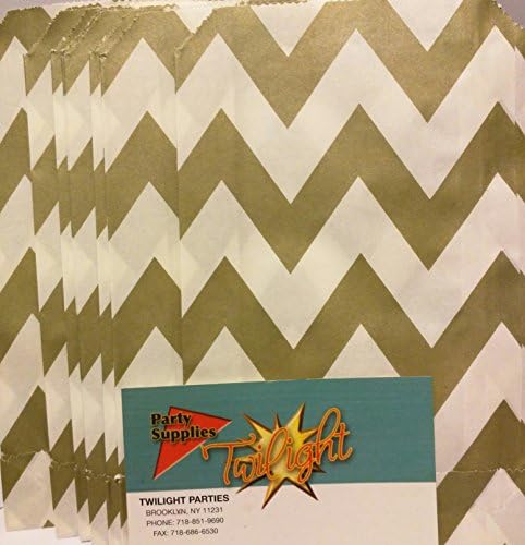 Chevron Stripe GOLD Food Treat &amp; Favor Paper Bags 24 Pk 5X7 - Twilight Parties