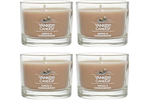 Yankee Candle Signature Votive Mini Candle Jar, Amber & Sandalwood Scent, Natural Soy Wax Blend Candle with Natural Fiber Wick, 1.3 OZ Glass Jar (Pack of 4)