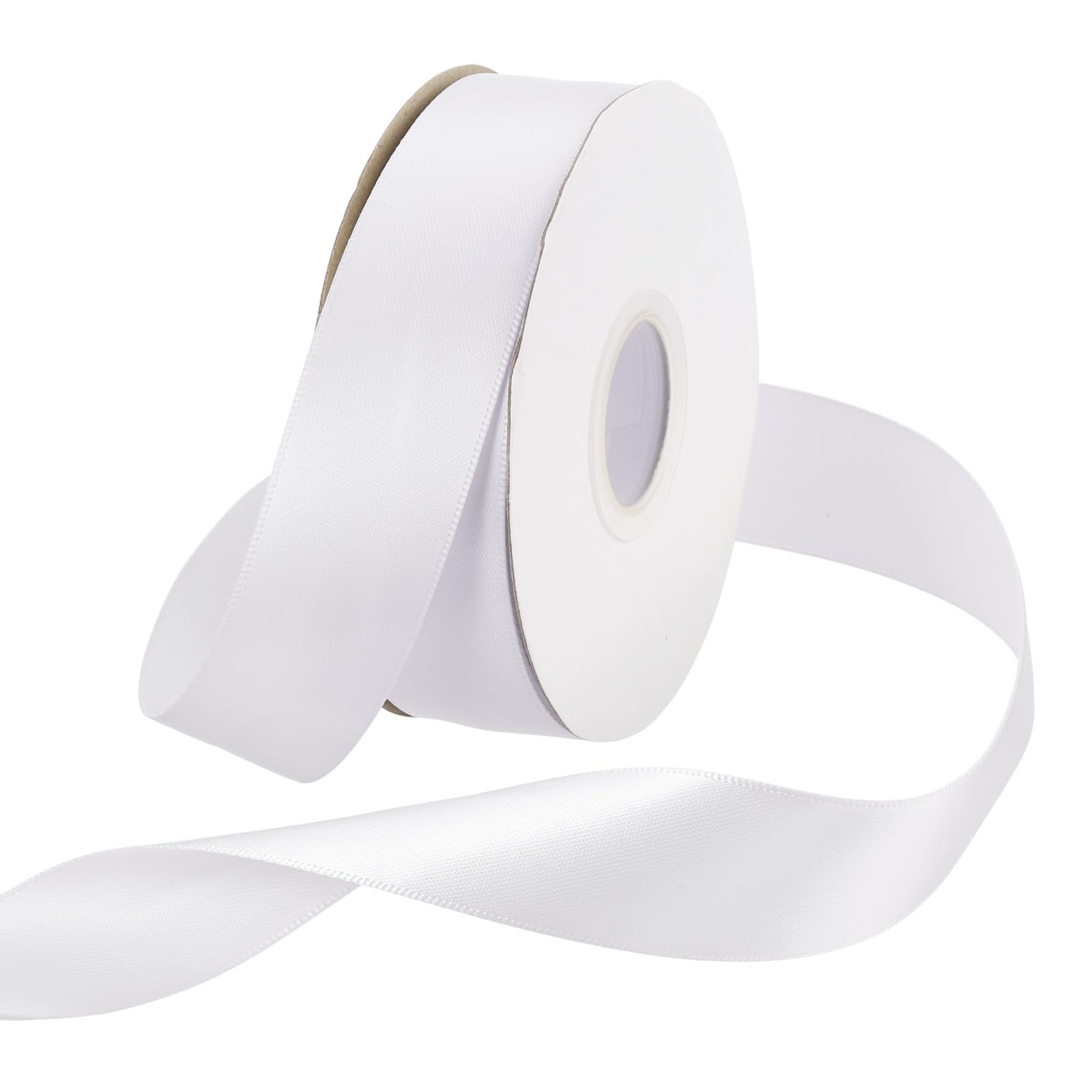 Rebower 25mm Satin Ribbon 23m Thick Double Face Grosgrain Silk Ribbon, [for Gift Wrapping, Hair Bows, Wedding, Cake, Flower] - 25 Yard/75ft/ White