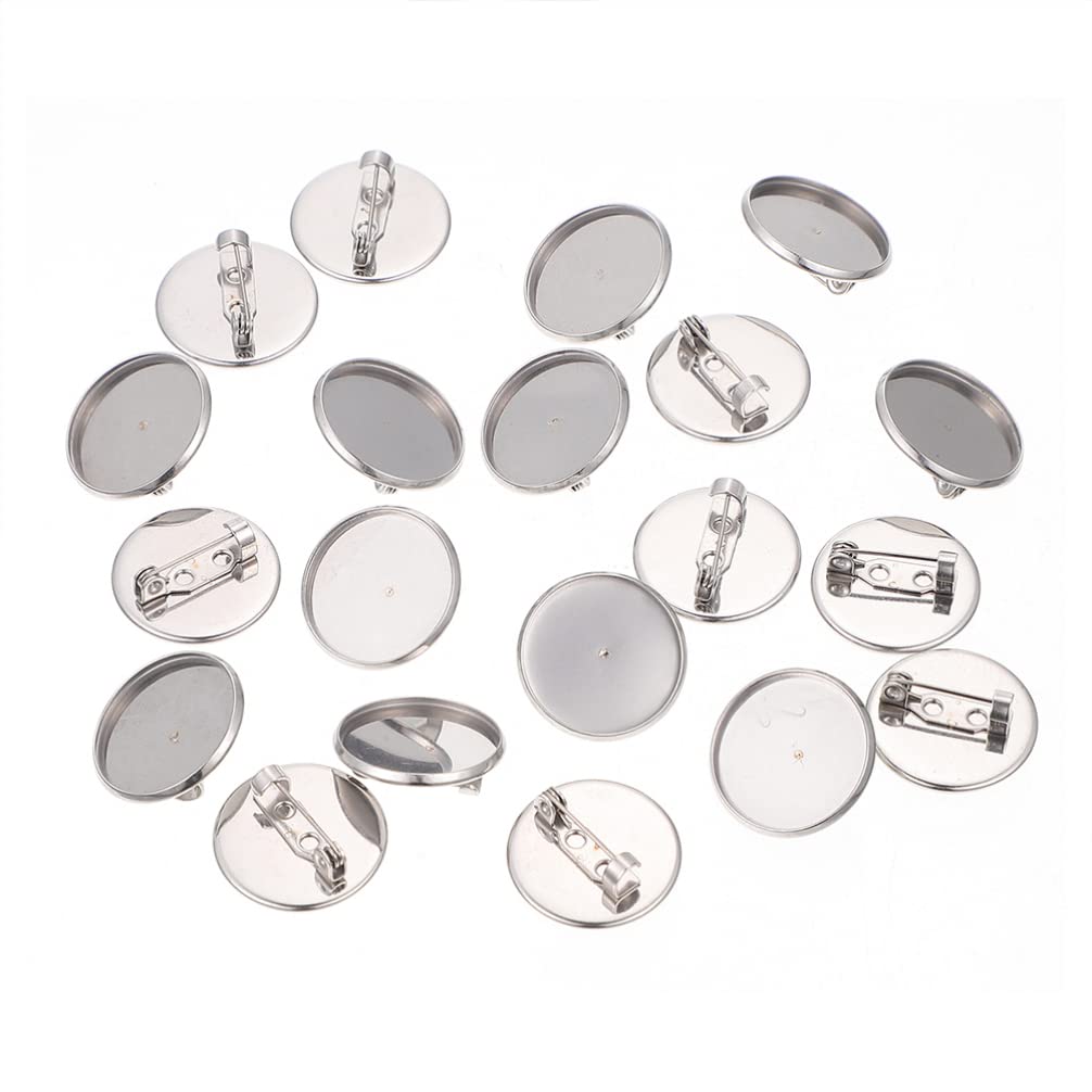 EXCEART 20Pcs Brooch Clasps Pin Disk Base Pad Bezel Blank Cabochons Trays Backs Bar for Badge Corsage Name Tags and Jewelry Craft Making (25mm)
