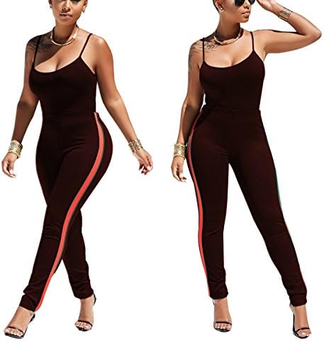LightlyKiss Women's 2 Pieces Spaghetti Strap Sexy Low-Cut Solid Color Long Pants Juniors Jumpsuits Rompers