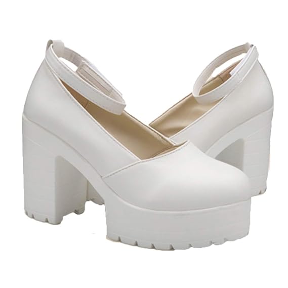 nihiug Lolita Princess High Heels Japanische Cos Schuhe hochhackige Tanzschuhe Kleine Studentenschuhe Cosplay Schuhe,White-36