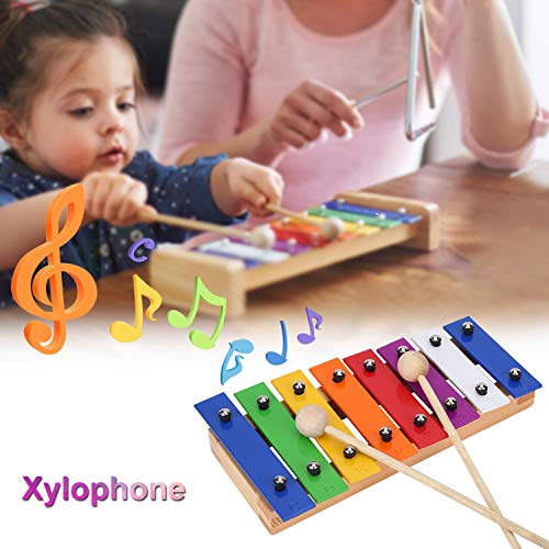 VGEBY 17pcs Juego Instrumentos Musicales de Percusión para Niños Juguetes de Xilófono Juguetes Educativos Juego de Banda Rítmica con Bolsa de Almacenamiento Instrumentos Musicales para Niños