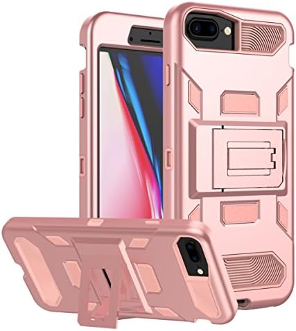 TIANLI iPhone 8 Plus Case iPhone 7 Plus Case Heavy Duty Three Layer Shock Absorption Protection with Kickstand Rose Gold