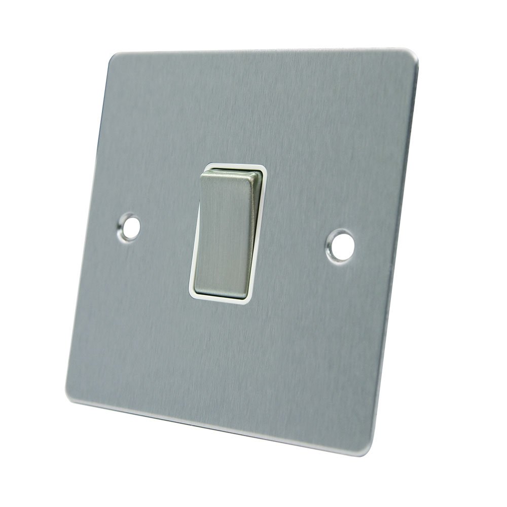 AET FSC1GSWIWSI 10 A 1-Gang Satin Chrome Flat Intermediate Single Light Switch with White Insert with Rocker Switch