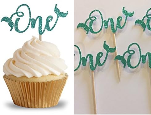 One Cupcake Toppers - (Quantity of 6), Little Mermaid Ariel, Mermaid Letters, Happy Birthday Under The Sea Party Decor, gold starfish, Sea Shells, First 1