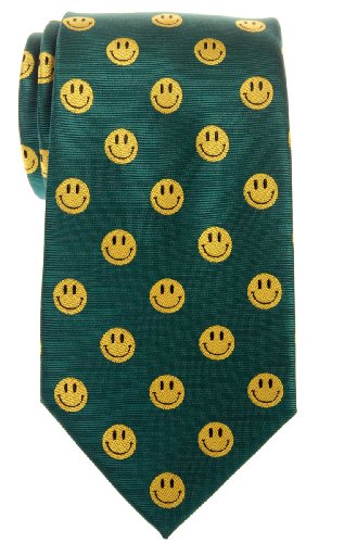 Retreez Happy Smiley Face Emoticon Woven Microfiber Men's Tie - Green, Christmas Gift