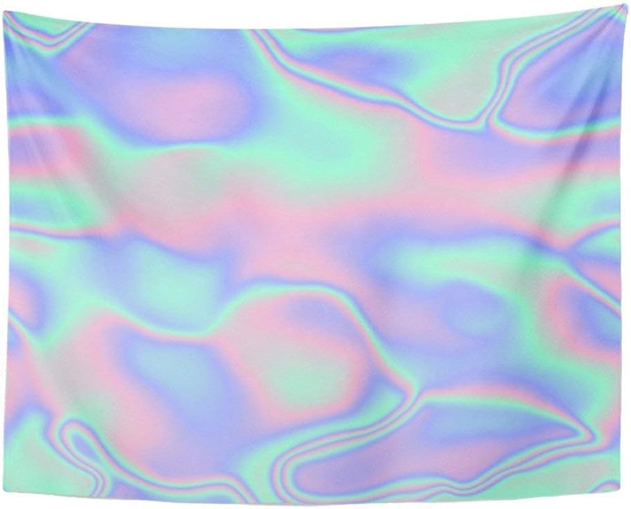SPXUBZ Wall Tapestry Pink Hologram Holographic Waves Green Iridescent Foil Multicolor Rainbow 90S Wall Hanging Decoration Soft Fabric Tapestry Perfect Print for House Rooms
