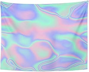 SPXUBZ Wall Tapestry Pink Hologram Holographic Waves Green Iridescent Foil Multicolor Rainbow 90S Wall Hanging Decoration Soft Fabric Tapestry Perfect Print for House Rooms