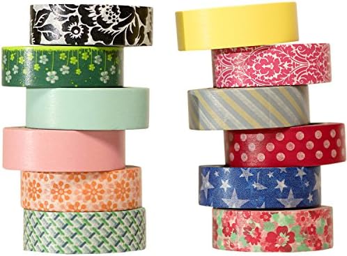 Washi Tape | For Bullet Journal, 2018 Planner &amp; More | 15mm, 10m (A Roll) |12 set | Quickly Turns Boring Into Cute | Sticks Well