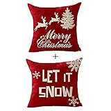 Happy winter snowflake let it snow Christmas pine tree merry Christmas gift Throw Pillow Cover Cushion Case Cotton Linen Material Decorative 18X18Inches