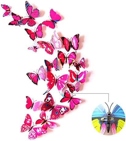 3D Butterfly Wall Sticker Crafts Butterflies with Magnetic、Sponge Gum and Pin Pack of 12 (Plum-Pin)