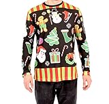 Holiday Symbols All Over Black Long Sleeve Ugly Christmas T-Shirt