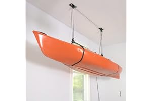 StoreYourBoard Kayak and Canoe Ceiling Hoist – Overhead Garage Storage Rack for Kayaks, Canoes, and Paddle Gear – Heavy Duty Pulley System Indoor Ceiling Mount