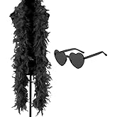 JICASTO Colorful Feather Boas 45g, 6.6ft Feather Boa for Women for Dancing Wedding Party Halloween,with Heart Sunglasses