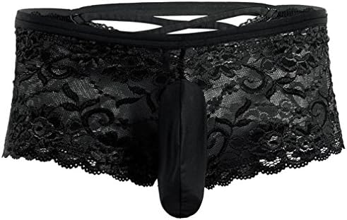 2018 New Sexy Men Lingerie Comfortable Underwear Floral Lace Criss-Cross Back Stretchy Boxer