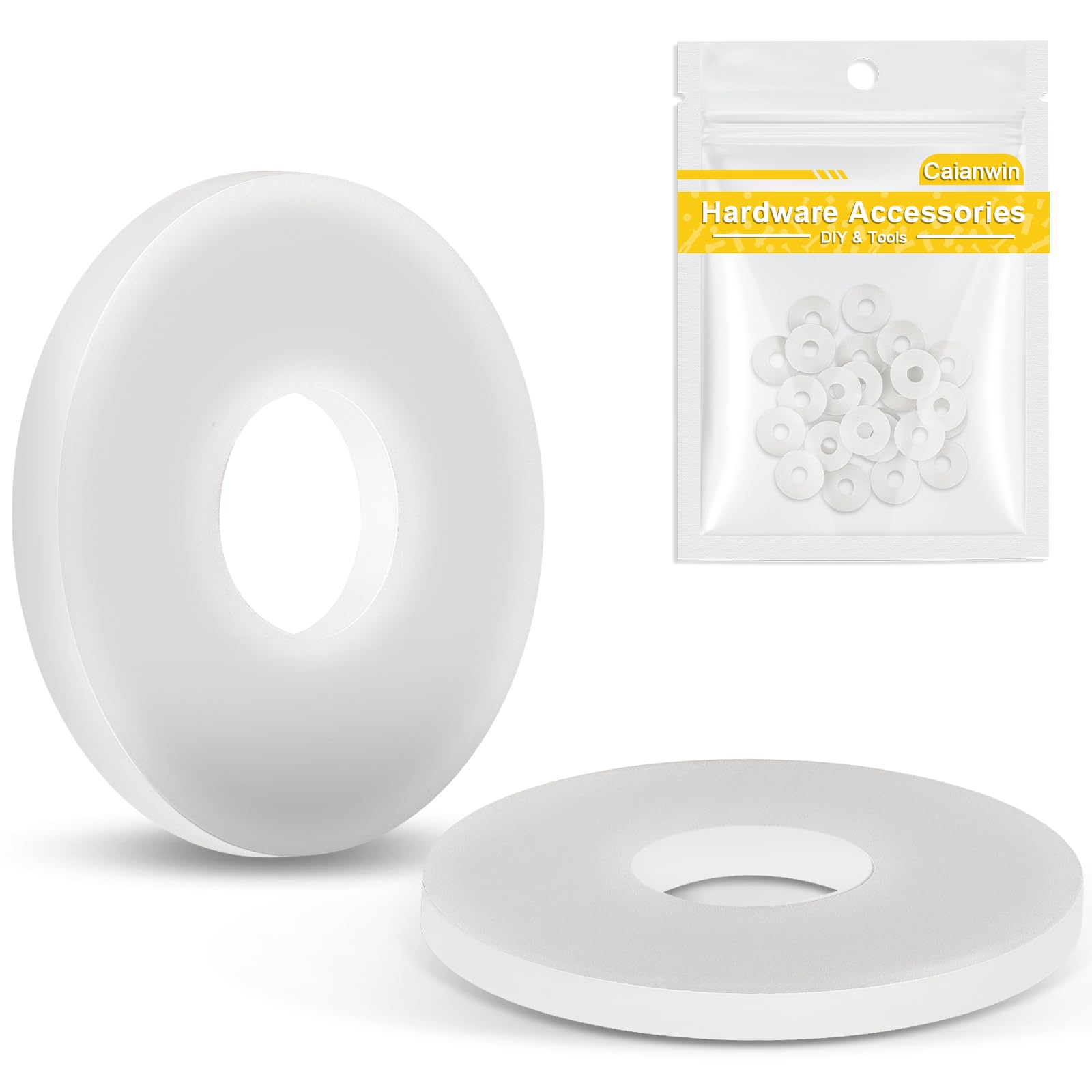 Caianwin 25Pcs M4 Washers White Nylon Flat Washers DIN9021 Plastic Washers for M4 Bolts Screws & Nuts