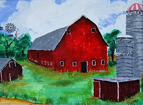 Red Barn With Silos - Original Impressionist Acrylic Painting